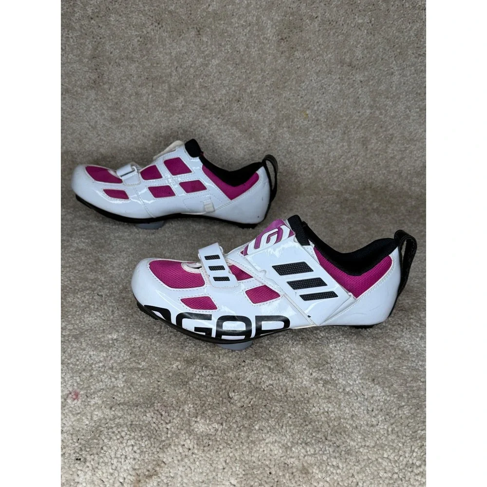 Louis Garneau Cycling Shoes Womens 39 White Magenta Excellent Road Spin Cleats